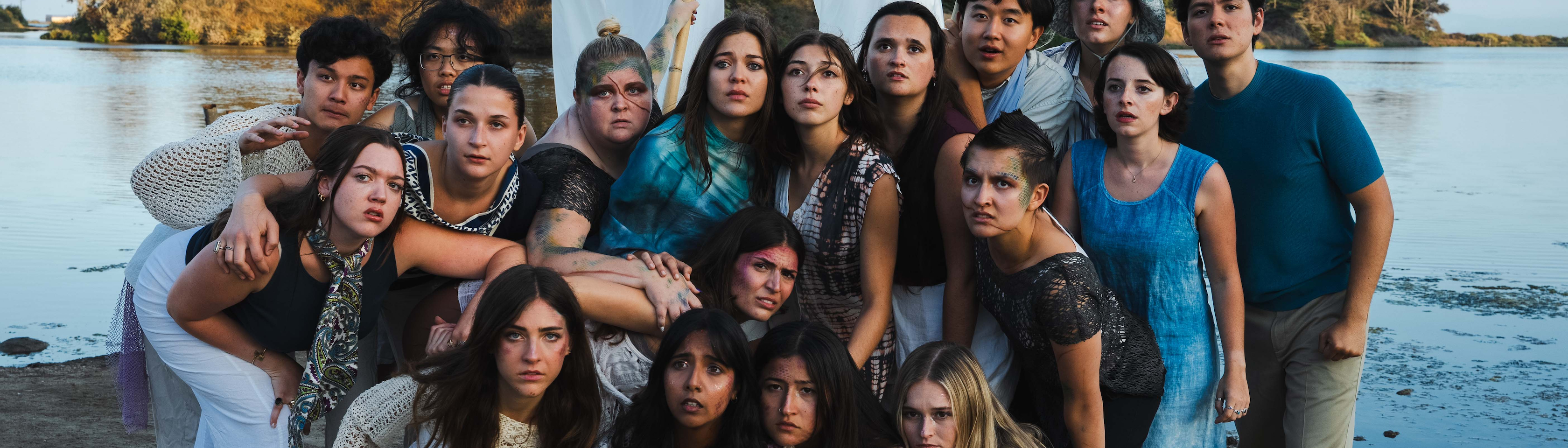 Cast of The Tempest posing outdoors on Lazzaretto Nuovo island.